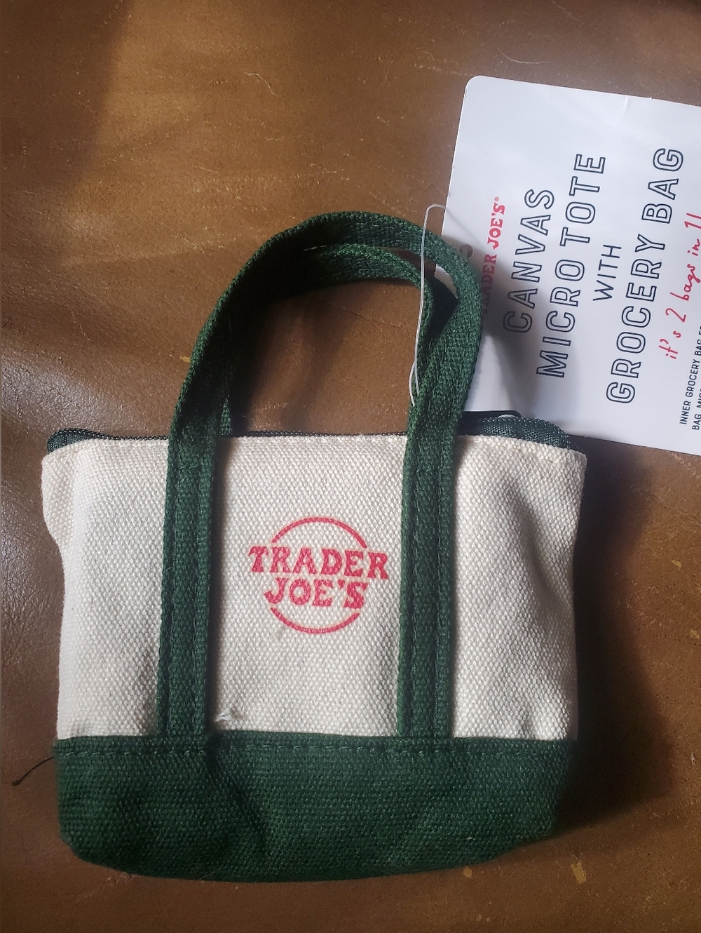 Tote Bag Trader Joe's Canvas Micro Tote in Cream and Forest Green NWT